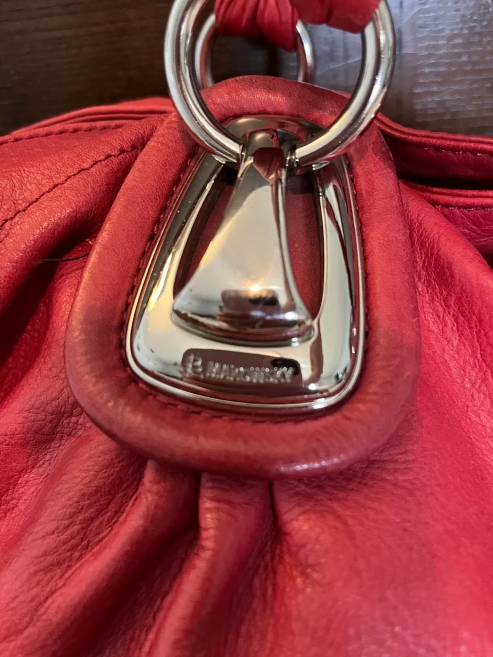 b. makowsky Red Leather Satchel with Silver Accents